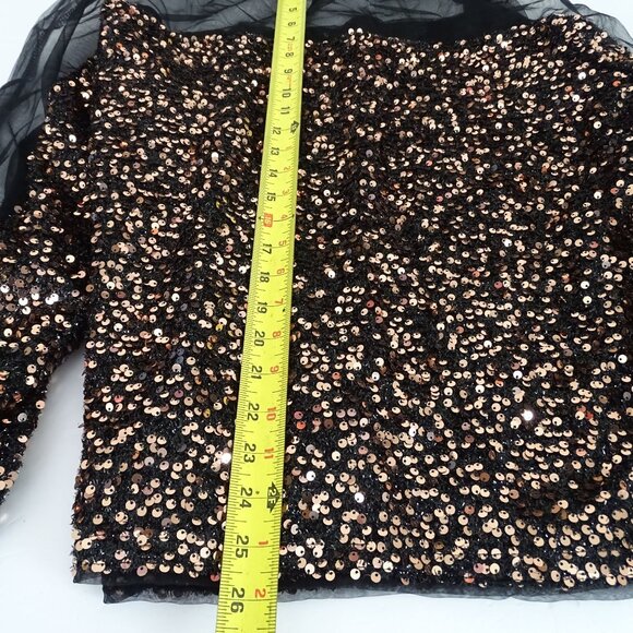 Shein Curve Black Sequin Sheer Mesh Blouse Long Sleeve 3XL US 18 Keyhole Back - Picture 11 of 11